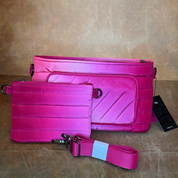 Think‎ Royln Pink Ombre Padded Nylon rectangular Crossbody Purse With Pouch NWT - Picture 2 of 5